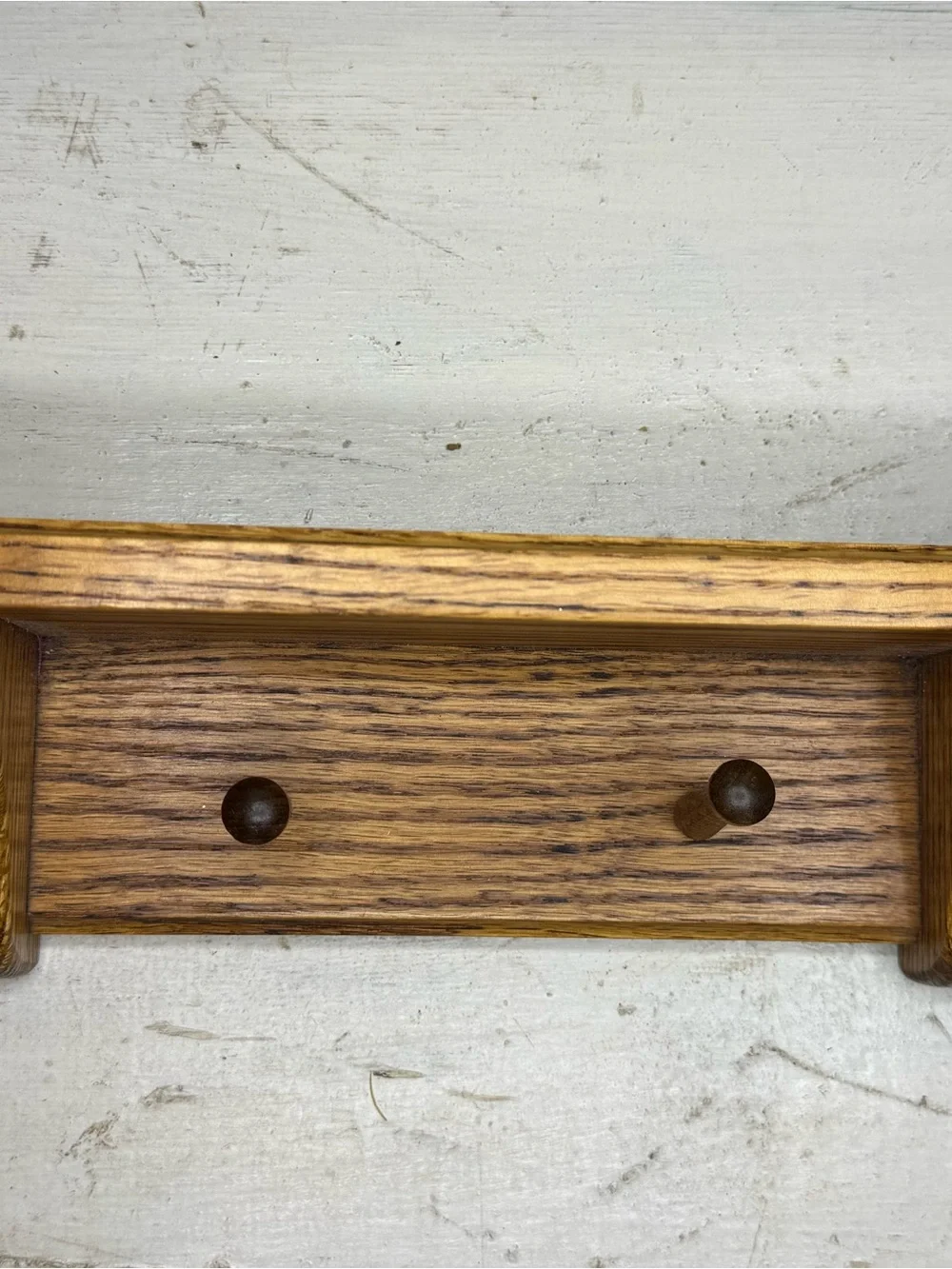 Vintage Solid Oak Shaker Wood Country Wall Mounted Shelf w/2 pegs, Cottagecore